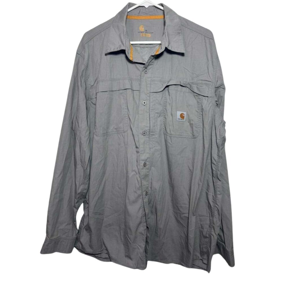 Carhartt Button Down Shirt Men's XL Tan Relaxed Fit Fishing Outdoors Long Sleeve